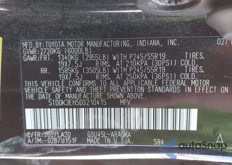 2013 Toyota Highlander Limited V6 z USA, uszkodzony, nr VIN 5TDDK3EH5DS210415